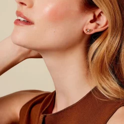 Boucles D'oreilles Puces Hisae Plaqué Or Jaune Oxyde De Zirconium