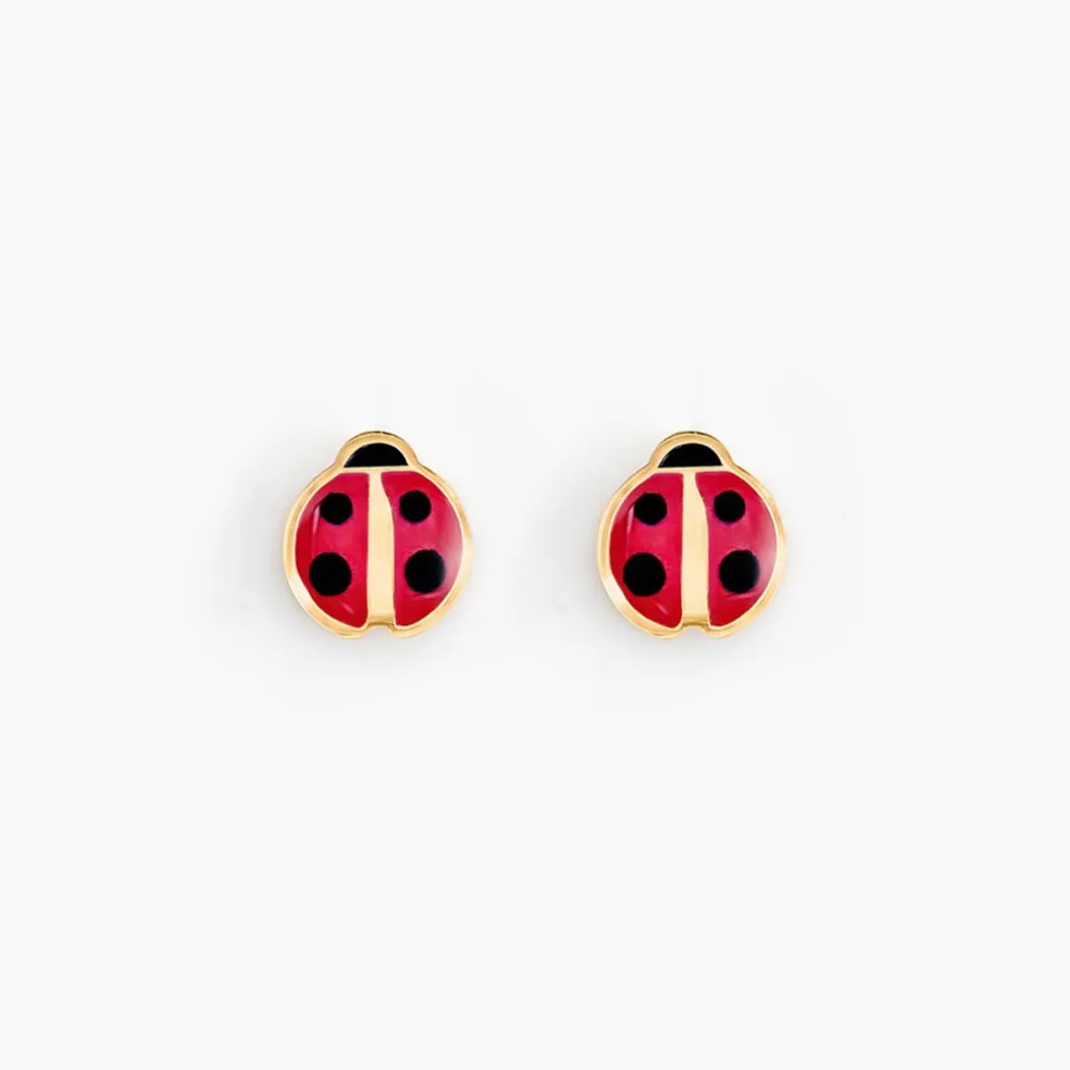 Boucles D'oreilles Puces Helidie Coccinelle Or Jaune