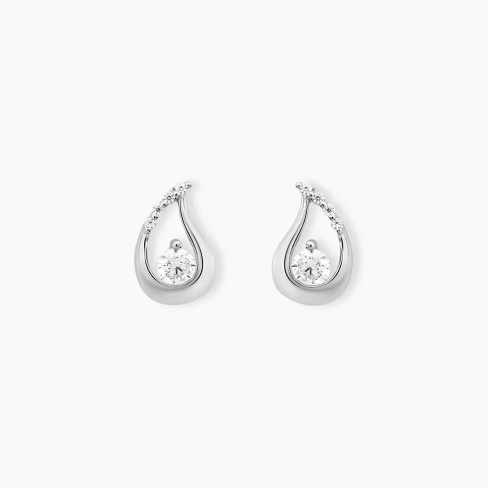 Boucles D'oreilles Puces Helie Goutte Or Blanc Oxyde De Zirconium