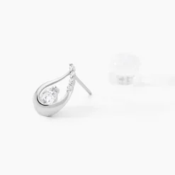 Boucles D'oreilles Puces Helie Goutte Or Blanc Oxyde De Zirconium