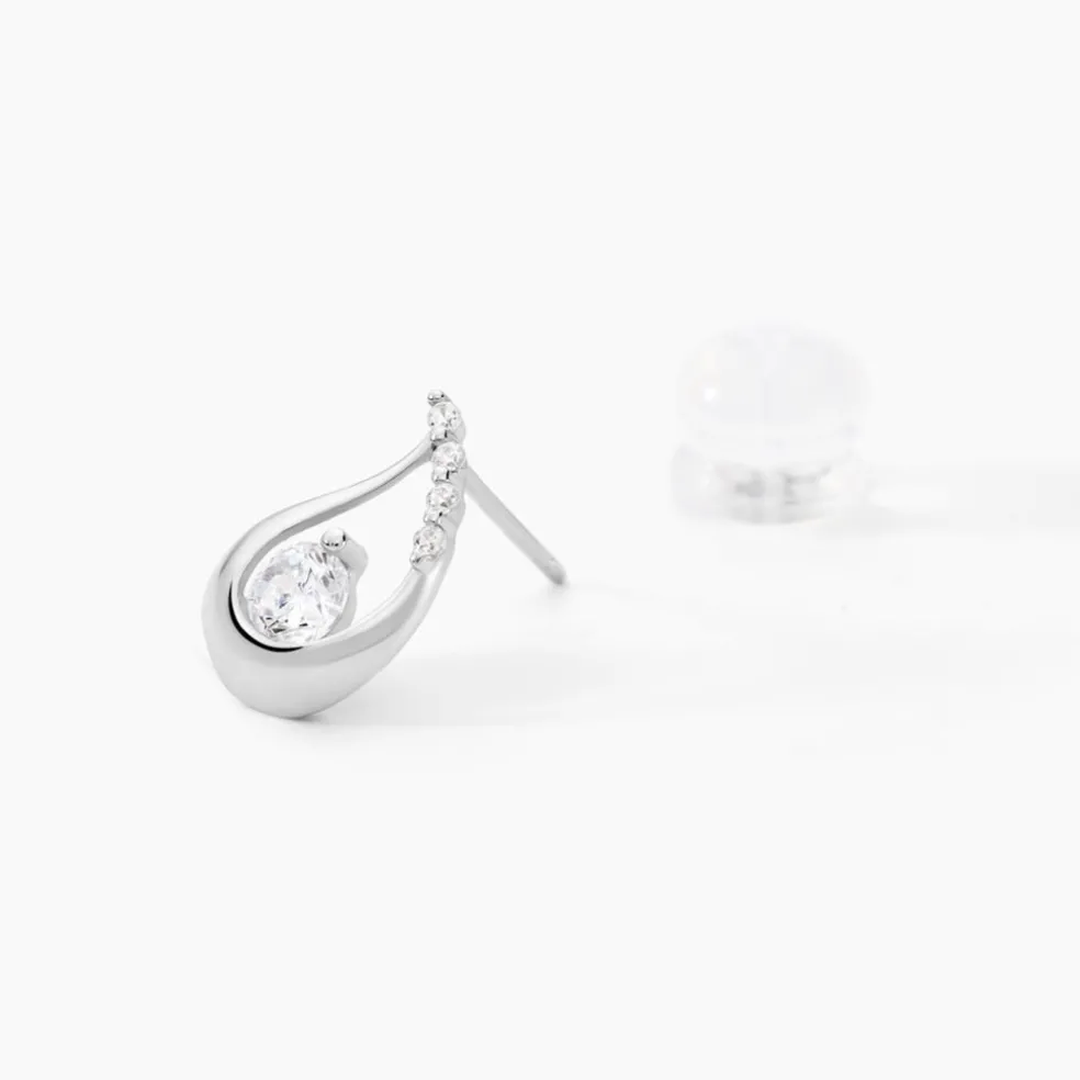Boucles D'oreilles Puces Helie Goutte Or Blanc Oxyde De Zirconium