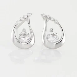 Boucles D'oreilles Puces Helie Goutte Or Blanc Oxyde De Zirconium