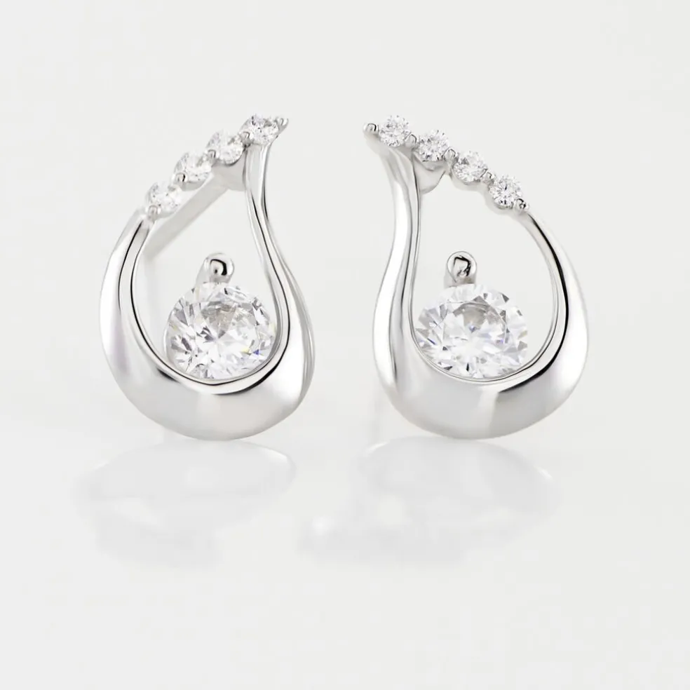 Boucles D'oreilles Puces Helie Goutte Or Blanc Oxyde De Zirconium