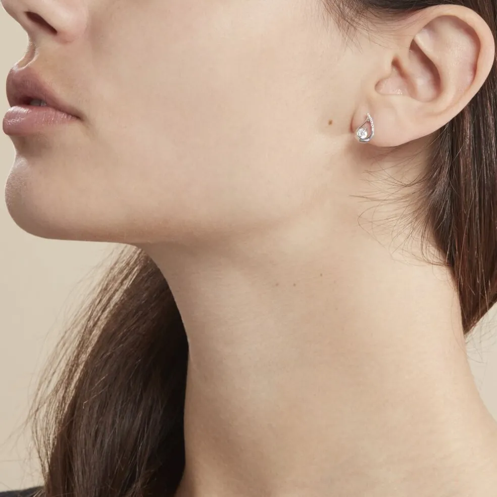 Boucles D'oreilles Puces Helie Goutte Or Blanc Oxyde De Zirconium