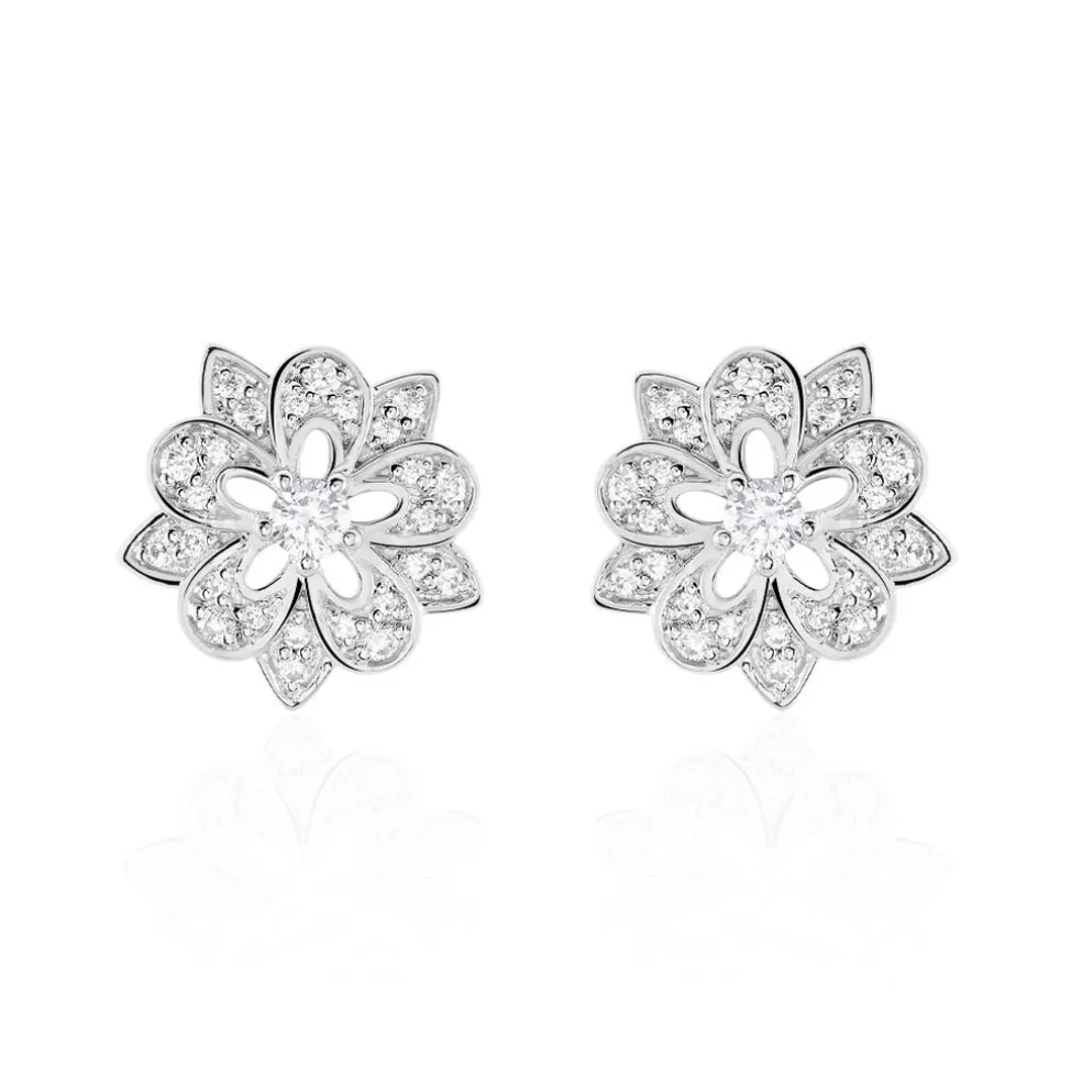 Boucles D'oreilles Puces Iona Argent Blanc Oxyde De Zirconium