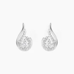 Boucles D'oreilles Puces Indian Drop Argent Blanc Oxyde De Zirconium