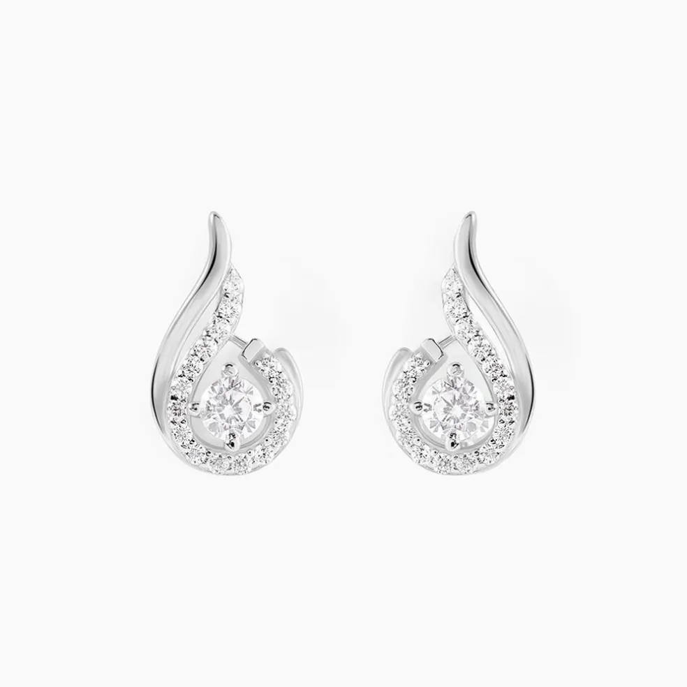 Boucles D'oreilles Puces Indian Drop Argent Blanc Oxyde De Zirconium