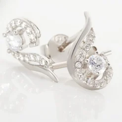 Boucles D'oreilles Puces Indian Drop Argent Blanc Oxyde De Zirconium