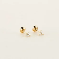 Boucles D'oreilles Puces Isaora Or Jaune Oxyde De Zirconium