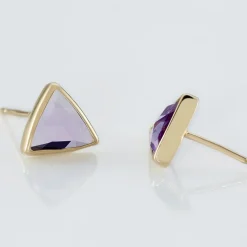 Boucles D'oreilles Puces Juliete Or Jaune Amethyste
