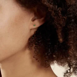 Boucles D'oreilles Puces Jardin Serti Griffe Or Jaune Emeraude