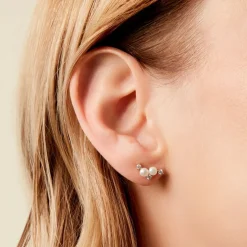 Boucles D'Oreilles Puces Katri Or Jaune Perle De Culture Oxyde De Zirconium