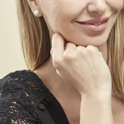 Boucles D'oreilles Puces Kesya Nacres Bouton Or Jaune Perle De Culture