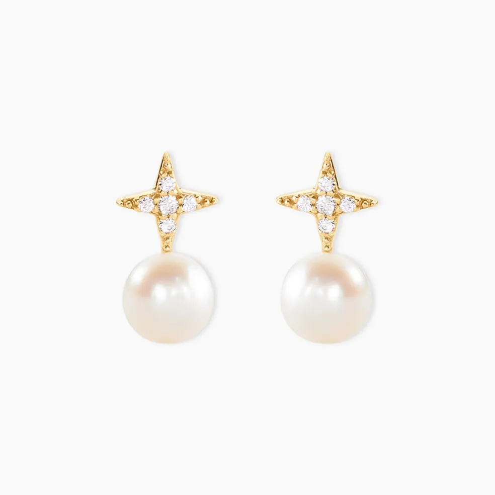 Boucles D'Oreilles Puces Kalpana Or Jaune Perle De Culture Oxyde De Zirconium