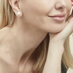 Boucles D'oreilles Puces Kesya Nacres Bouton Or Jaune Perle De Culture