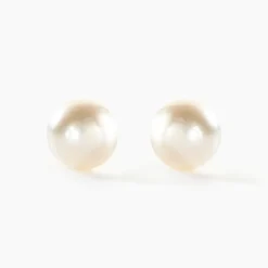 Boucles D'oreilles Puces Kesya Nacres Bouton Or Jaune Perle De Culture