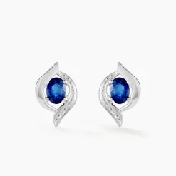 Boucles D'oreilles Puces Lydia Or Blanc Saphir