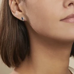 Boucles D'oreilles Puces Lydia Or Blanc Saphir