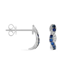 Boucles D'oreilles Puces Ligera Or Blanc Saphir Et Diamant