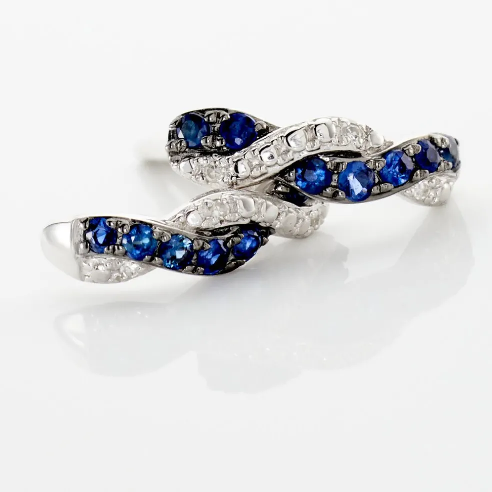 Boucles D'oreilles Puces Ligera Or Blanc Saphir Et Diamant