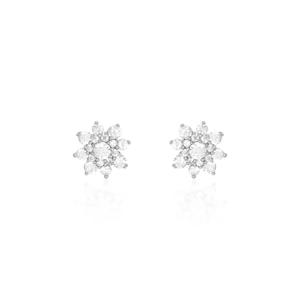 Boucles D'oreilles Puces Lorraine Argent Blanc Oxyde De Zirconium