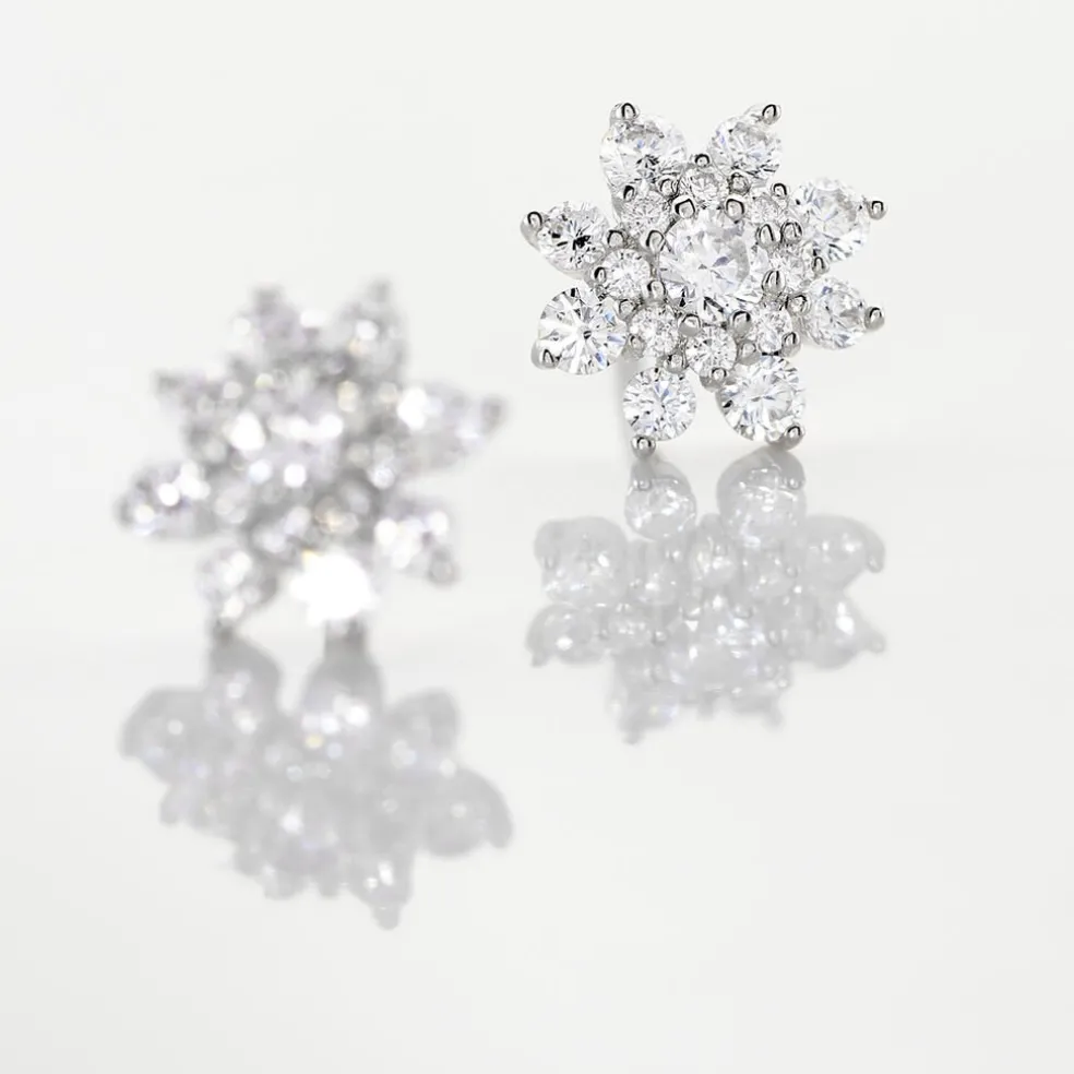 Boucles D'oreilles Puces Lorraine Argent Blanc Oxyde De Zirconium