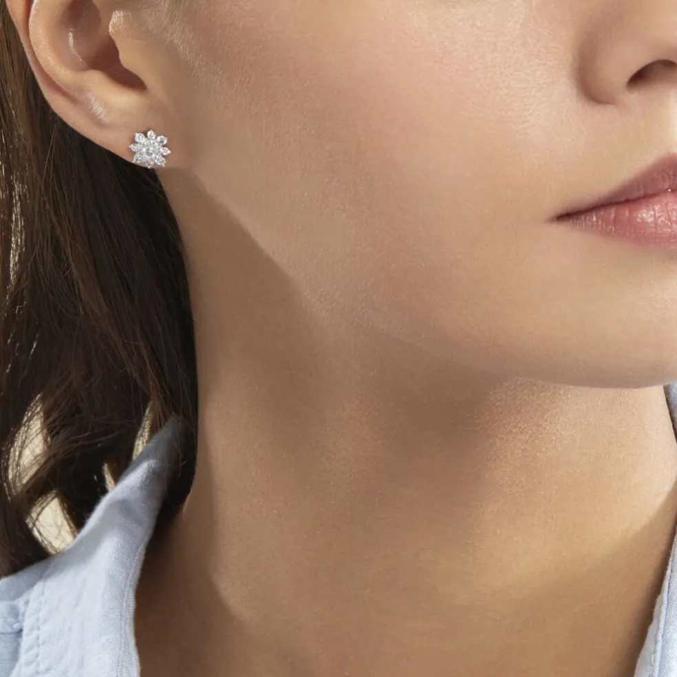 Boucles D'oreilles Puces Lorraine Argent Blanc Oxyde De Zirconium
