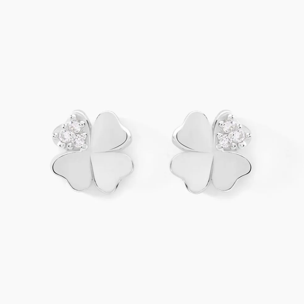 Boucles D'oreilles Puces Luce Argent Blanc Oxyde De Zirconium
