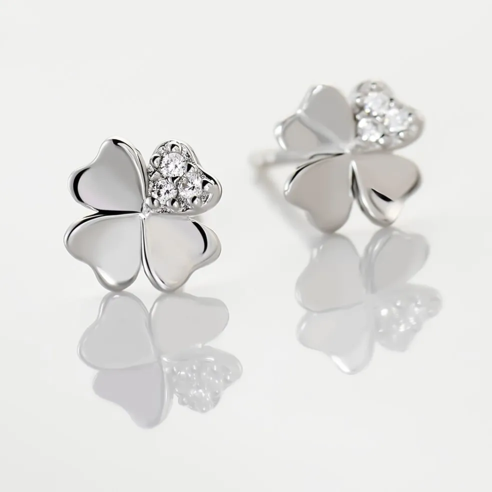 Boucles D'oreilles Puces Luce Argent Blanc Oxyde De Zirconium