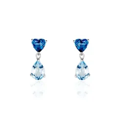 Boucles D'oreilles Puces Lenuta Or Blanc Topaze Bleu Sky Topaze