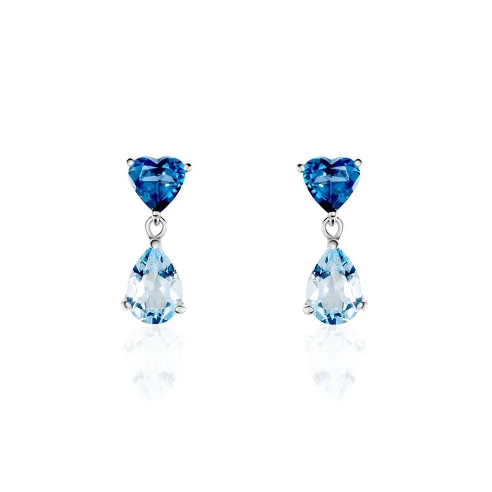 Boucles D'oreilles Puces Lenuta Or Blanc Topaze Bleu Sky Topaze