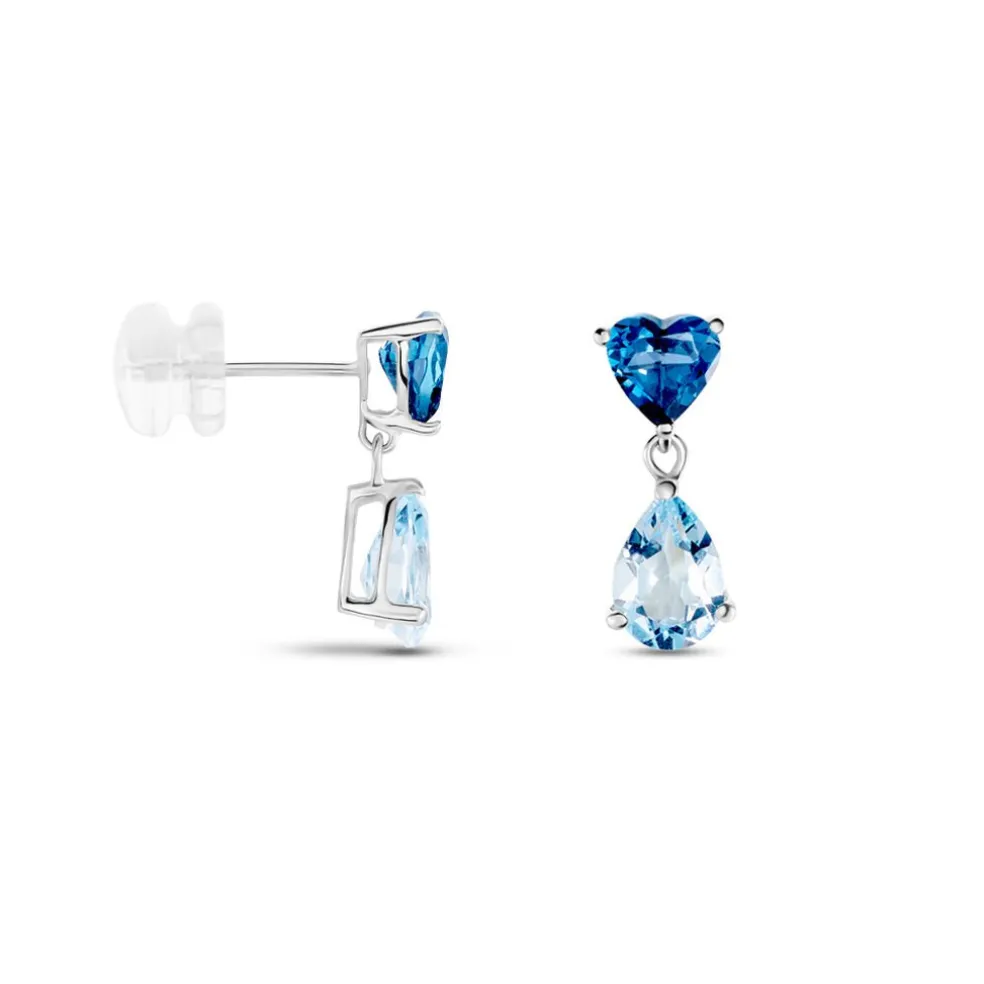 Boucles D'oreilles Puces Lenuta Or Blanc Topaze Bleu Sky Topaze