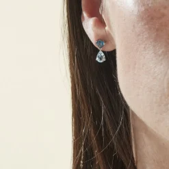 Boucles D'oreilles Puces Lenuta Or Blanc Topaze Bleu Sky Topaze