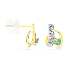 Boucles D'oreilles Puces Loubra Or Jaune Emeraude