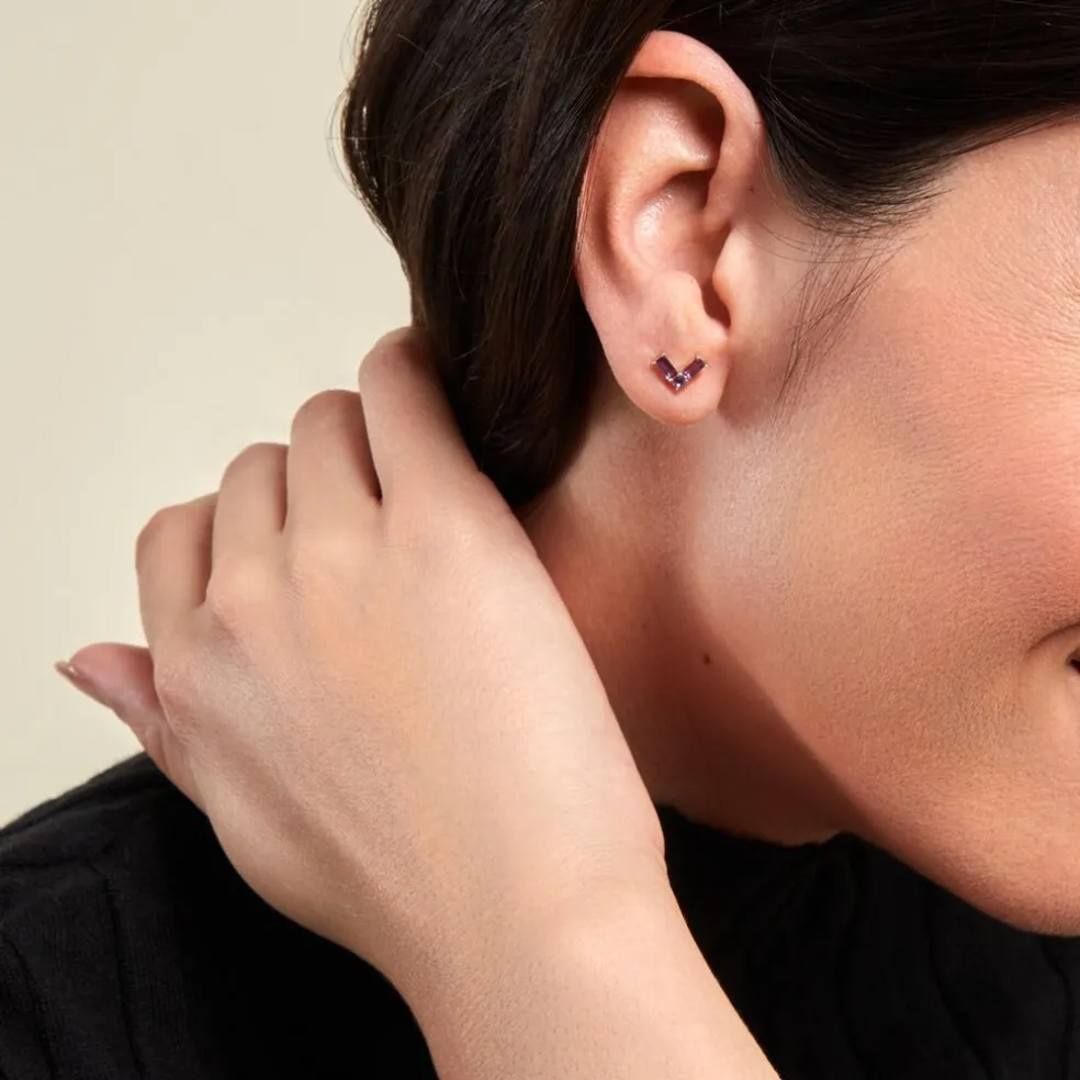 Boucles D'oreilles Puces Lavender Or Jaune Améthyste