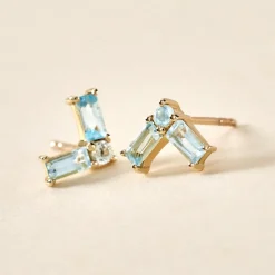 Boucles D'oreilles Puces Lavender Or Jaune Topaze