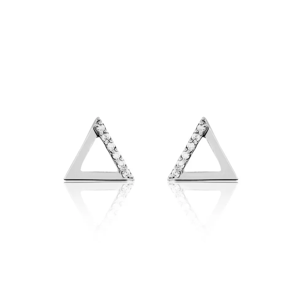 Boucles D'oreilles Puces Lorena Argent Blanc Oxyde De Zirconium