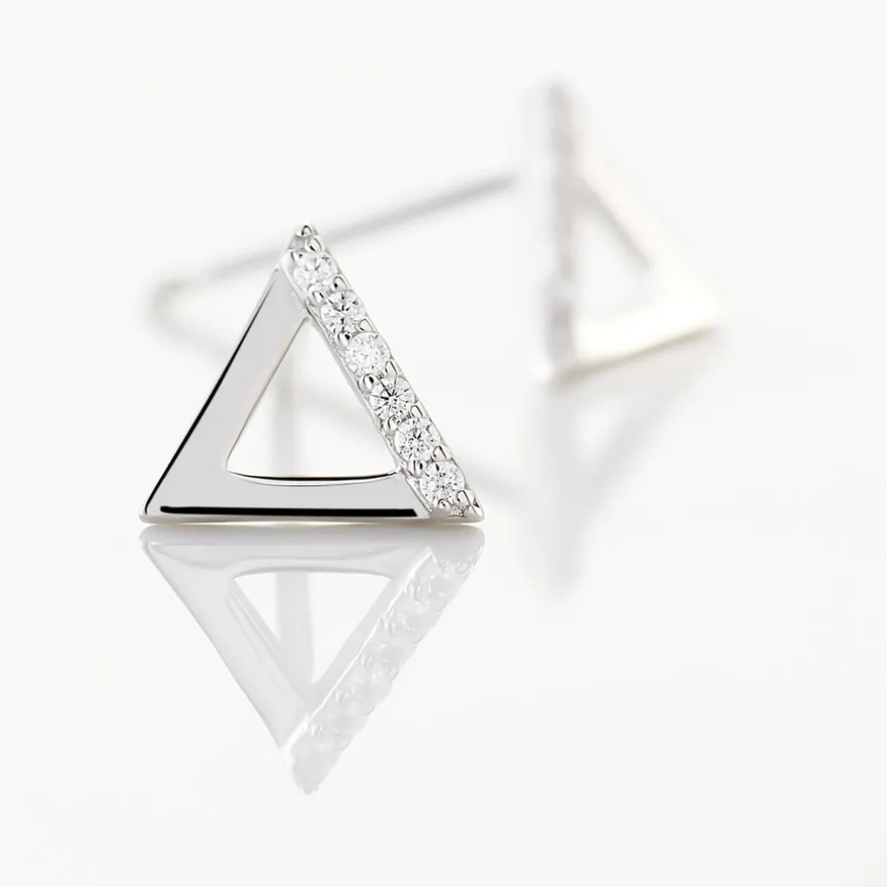 Boucles D'oreilles Puces Lorena Argent Blanc Oxyde De Zirconium