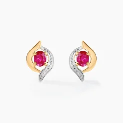 Boucles D'oreilles Puces Lydia Or Bicolore Rubis