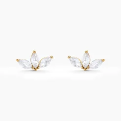 Boucles D'oreilles Puces Marquise Or Jaune Oxyde De Zirconium