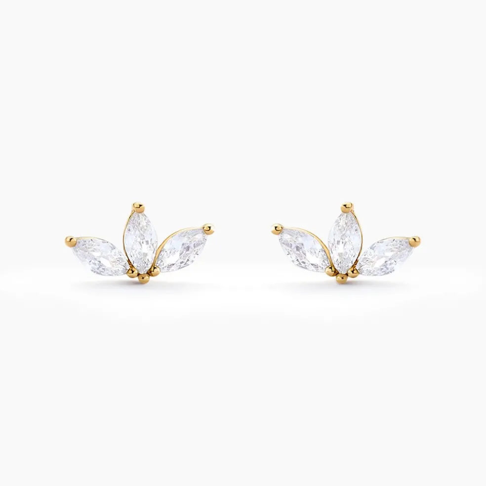 Boucles D'oreilles Puces Marquise Or Jaune Oxyde De Zirconium