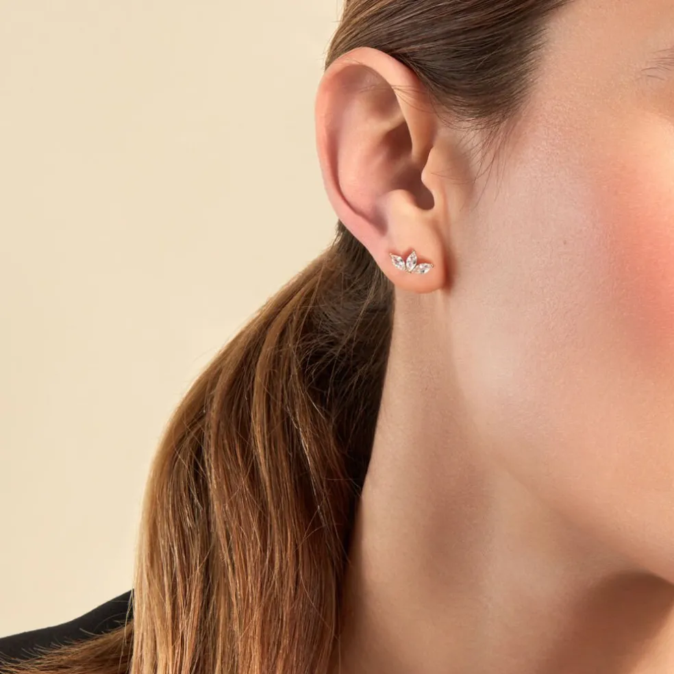 Boucles D'oreilles Puces Marquise Or Jaune Oxyde De Zirconium