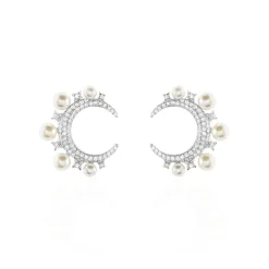 Boucles D'oreilles Puces Moon Argent Perle D'imitation Et Oxyde