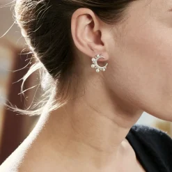 Boucles D'oreilles Puces Moon Argent Perle D'imitation Et Oxyde