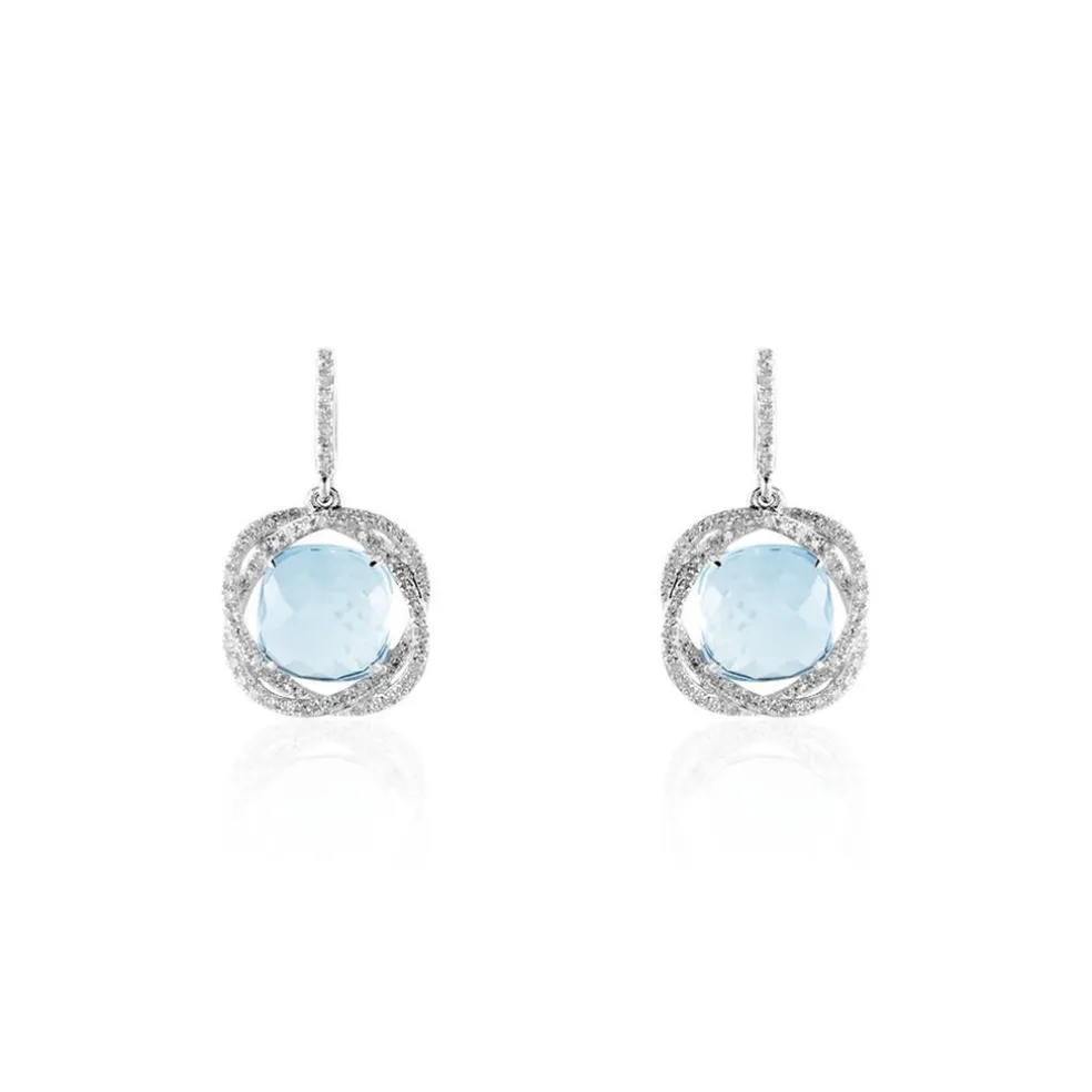 Boucles D'oreilles Puces Marie-jacqueline Or Blanc Topaze Et Diamant