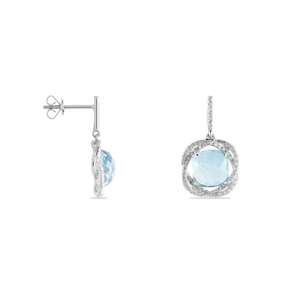Boucles D'oreilles Puces Marie-jacqueline Or Blanc Topaze Et Diamant