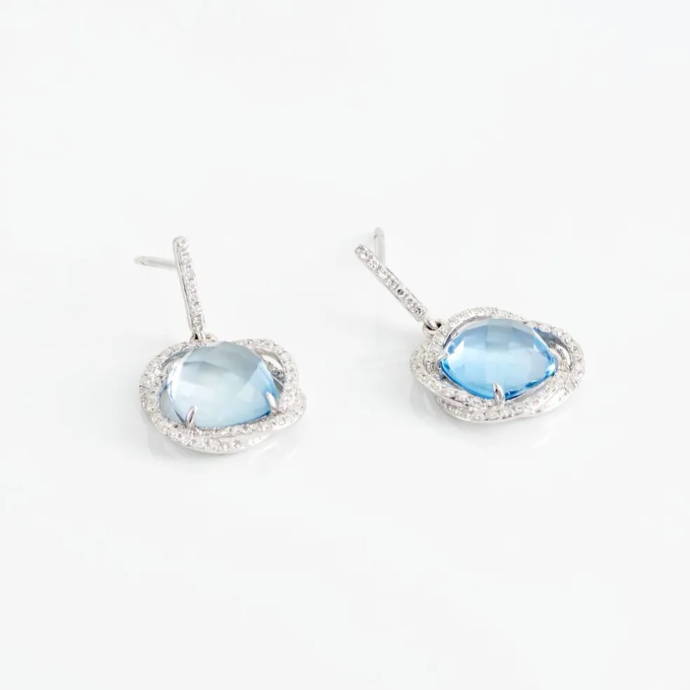 Boucles D'oreilles Puces Marie-jacqueline Or Blanc Topaze Et Diamant