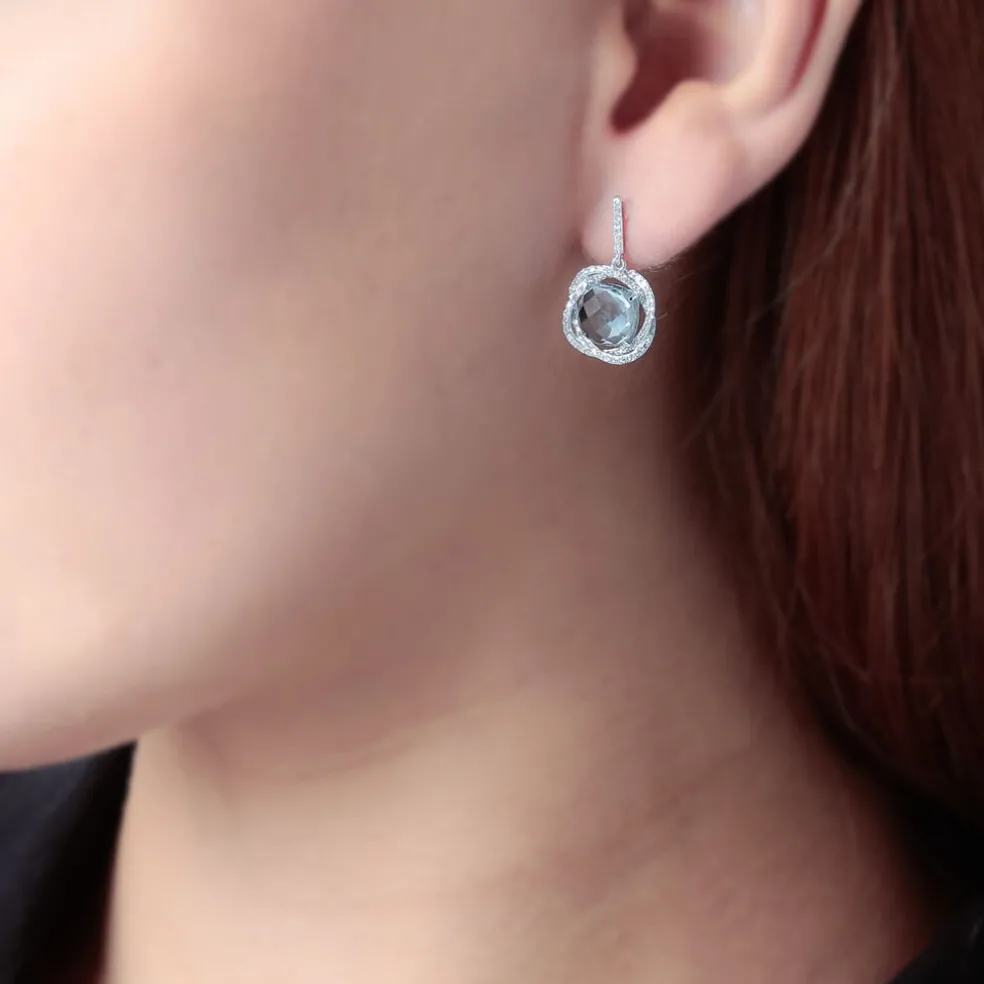 Boucles D'oreilles Puces Marie-jacqueline Or Blanc Topaze Et Diamant