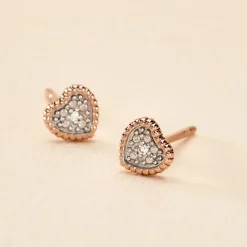 Boucles D'oreilles Puces Mon 1er Diamant Or Rose Diamant