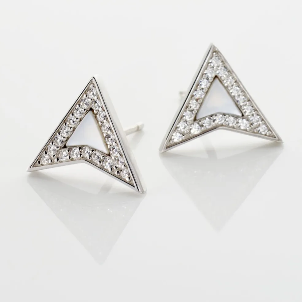 Boucles D'oreilles Puces Moric Argent Blanc Oxyde De Zirconium Nacre